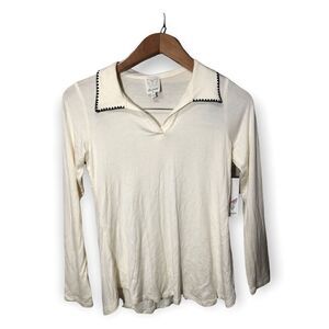 Ella Moss Embroidered Collar top Womens Sz 12 Long‎ Sleeve Stretch NWT